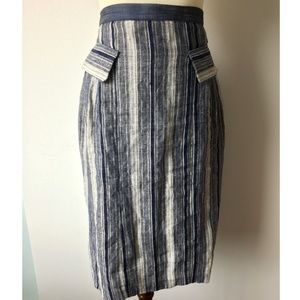 Anthropologie Linen Striped Pencil Skirt